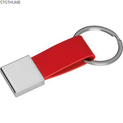 KEYRING CHAIN with Imitation Leather Strap in Red