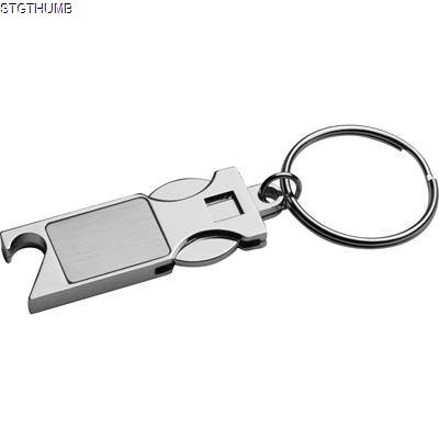 KEYRING CHAIN with Shopping Coin & Bottle Opener in Silvergrey