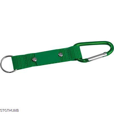 KEYRING PENDANT with Carabiner & Metal Plate in Green