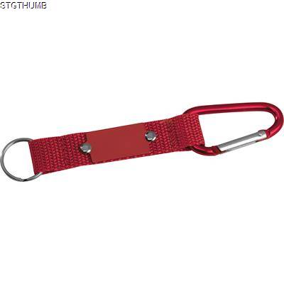 KEYRING PENDANT with Carabiner & Metal Plate in Red