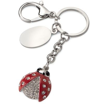 LADYBIRD BUG METAL KEYRING in Red with Crystals