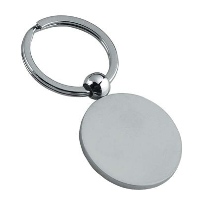 LARGE ROUND MATT SILVER METAL KEYRING