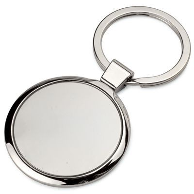 LARGE ROUND SILVER CHROME METAL KEYRING