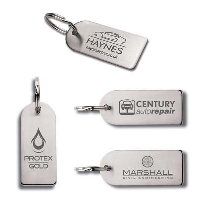 LASER ENGRAVED SMALL ARCH SHAPE STAINLESS STEEL METAL KEYRING in Silver