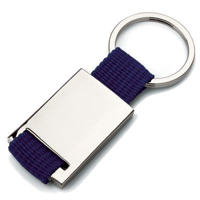 MATT SILVER METAL KEYRING with Cloth Strap in Blue