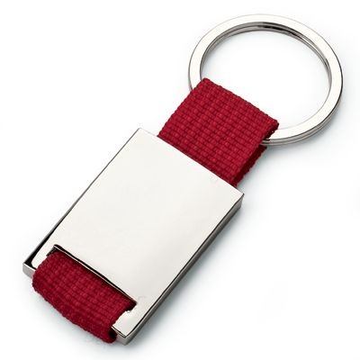MATT SILVER METAL KEYRING with Cloth Strap in Red