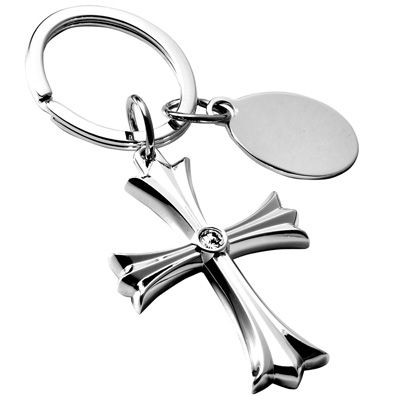 METAL KEYRING in Silver with Crucifix