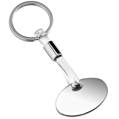 OVAL SILVER CHROME METAL & CLEAR TRANSPARENT PVC KEYRING