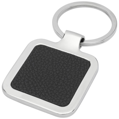 PIERO LASERABLE PU LEATHER SQUARED KEYRING CHAIN in Solid Black