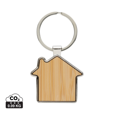 RCS RECYCLED ZINC ALLOY HOUSE KEYRING CHAIN with Bamboo in Silver, Brown