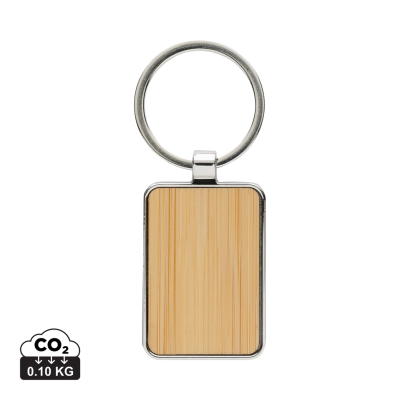 RCS RECYCLED ZINC ALLOY RECTANGULAR KEYRING CHAIN with Bamboo in Silver, Brown