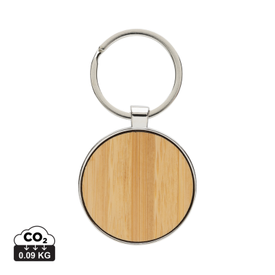 RCS RECYCLED ZINC ALLOY ROUND KEYRING CHAIN with Bamboo in Silver, Brown