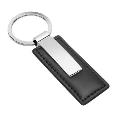 RECTANGULAR KEYRING with Black Faux Leather