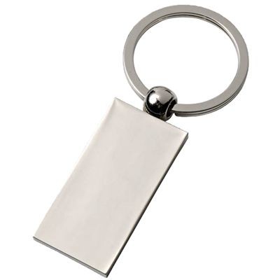 RECTANGULAR SILVER CHROME METAL KEYRING