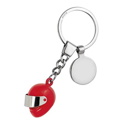 RED CRASH HELMET KEYRING CHAIN with Engraveable Round Disc