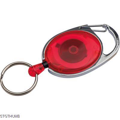 RETRACTABLE KEYRING with Carabiner in Red