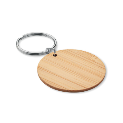 ROUND BAMBOO KEYRING in Brown