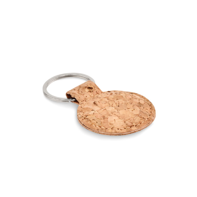 ROUND CORK KEYRING in Brown