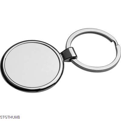 ROUND DISC METAL KEYRING in Silver