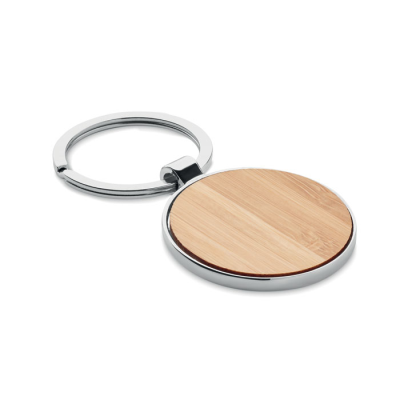 ROUND KEYRING METAL BAMBOO in Brown