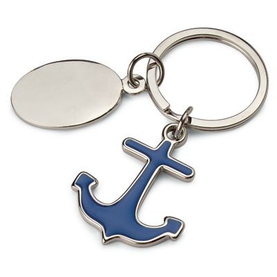 SHIPS ANCHOR METAL KEYRING in Blue & Silver Chrome