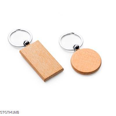 SILA NATURAL WOOD KEYRING in Two Designs with Metal Ring