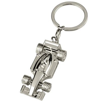 SILVER CHROME METAL F1 RACING CAR KEYRING