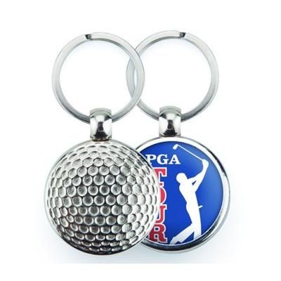 SILVER COLOUR METAL KEYRING in Golf Ball Design