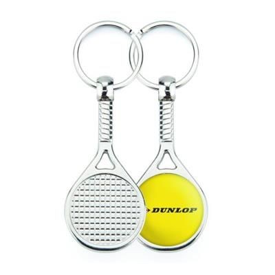 SILVER COLOUR METAL KEYRING in Tennis Racket Design