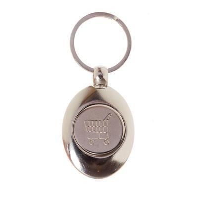 SILVER COLOUR METAL TROLLEY COIN KEYRING with Metal Swivel Connector & Split Ring