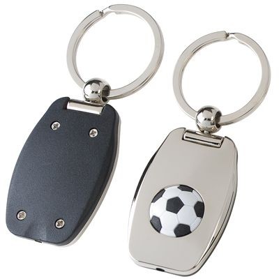 SILVER METAL FOOTBALL KEYRING with Red Light