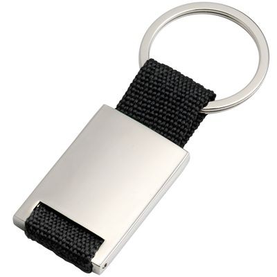 SILVER METAL KEYRING with Black Webbing Strap