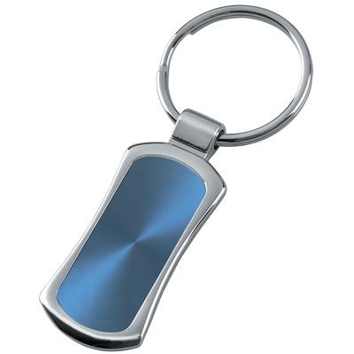 SILVER METAL KEYRING with Blue Inset Plate