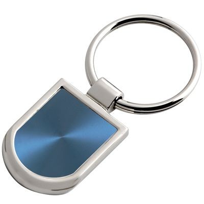 SILVER METAL KEYRING with Blue Inset Plate