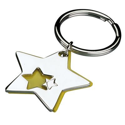 STAR 2 PART METAL KEYRING in Silver & Yellow