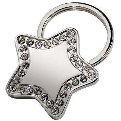 STAR SILVER METAL KEYRING with Crystal Decoration