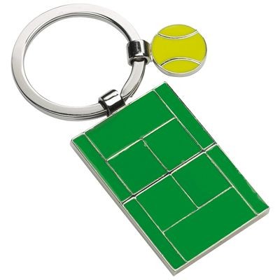 TENNIS BALL AND COURT METAL KEYRING in Green