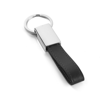 WATOH ROUND METAL AND PU KEYRING in Black