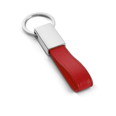 WATOH ROUND METAL AND PU KEYRING in Red