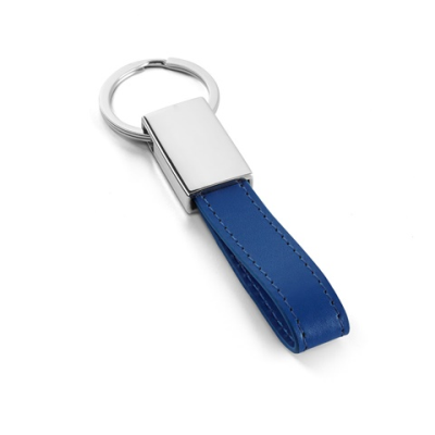 WATOH ROUND METAL AND PU KEYRING in Royal Blue