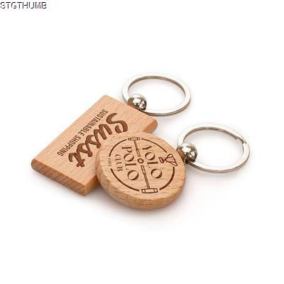 WOOD CIRCLE & RECTANGULAR KEYRING