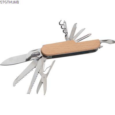 11-PARTS STAINLESS STEEL METAL POCKET KNIFE in Beige