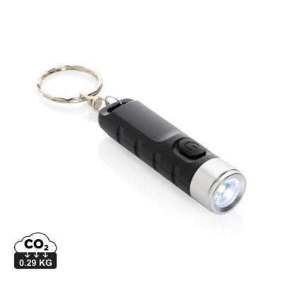 GLOBIX RCS RECYCLED PLASTIC USB RE-CHARGEABLE KEYRING CHAIN TORCH in Black