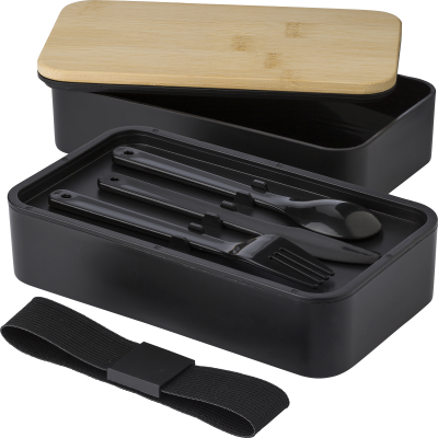 DOUBLE LUNCH BOX with Bamboo Lid in Black