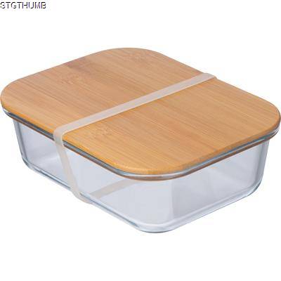 GLASS LUNCH BOX with Bamboo Lid in Clear Transparent