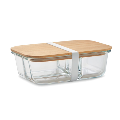 GLASS LUNCH BOX with Bamboo Lid in White