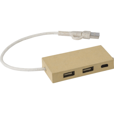 ALUMINIUM METAL AND RECYCLED PAPER USB HUB in Brown