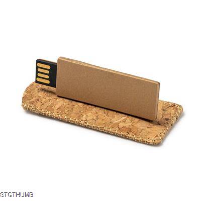 LEDES USB MEMORY STICK in Recycled Cardboard Card with Case in Natural Cork