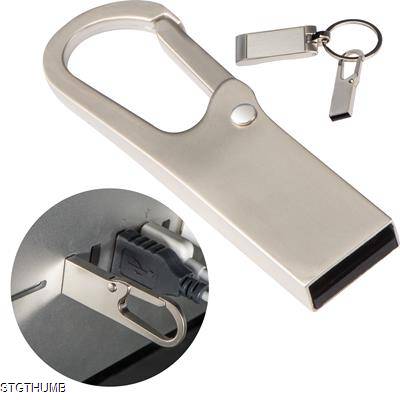 METAL USB STICK with Carabiner - 4gb in Silvergrey