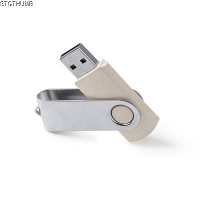 VENAK USB MEMORY STICK in Wheat Fibre with Metal Swivel Clip